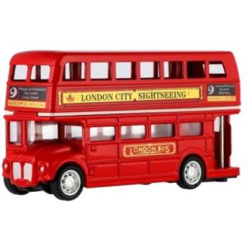 Busz "London" piros emeletes fém/műanyag 12cm visszahúzható kép