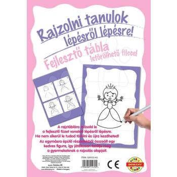 Dohány készségfejlesztő rajztábla Rajzolj rá és töröld le hercegnős - Rajzolni tanulok lépésről lépésre képekkel 509-3 kép