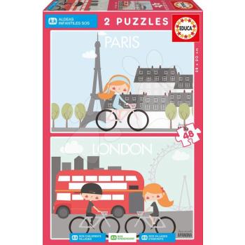 Educa puzzle Paris & London Apanona Children's Villages 2x48 darabos 17726 kép