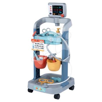 Elektronikus orvosi kocsi Electronic Medical Trolley Smoby hanggal fénnyel sztetoszkóppal mechanikus lázmérővel 12 kiegészítővel kép