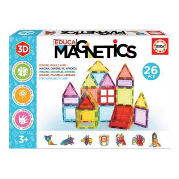 Építőjáték 3D mágneses kicsi Magnetics Building Tiles Educa 26 színes átlátszó elemek kép