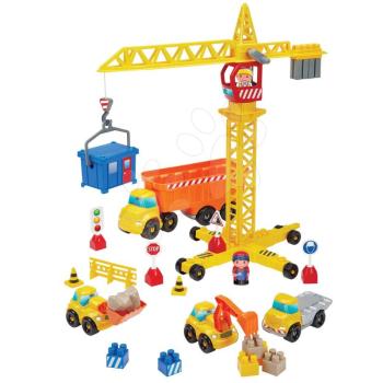 Építőjáték Épitőmunkások a darun Publics Works Crane Abrick Écoiffier 5 járművel és 2 figurával kép