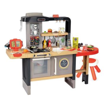 Étterem elektronikus konyhával Burger Chef Corner Smoby folyó vízzel és működő készülékekkel és élelmiszerekkel 70 kiegészítővel 101 cm magas/51 cm pult kép