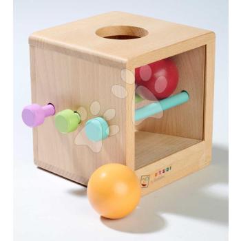 Fa box ablakkal Montessori Box with Balls Eichhorn 3 pálcával és 2 labdával a finommotorika fejlesztésére 12 hó-tól kép