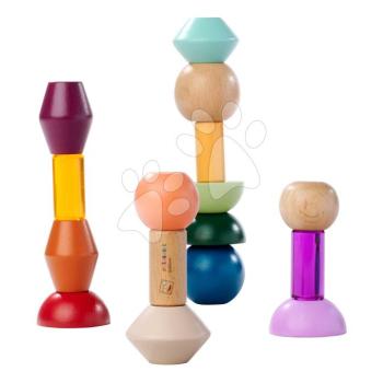 Fa egymásra pakolható kockák Montessori Staple Beads Eichhorn 16 színes elem kép