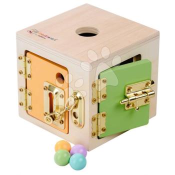 Fa fejlesztőkocka zárrendszerrel Montessori Lock Cube Eichhorn 4 különböző zármechanizmusok 3 éves kortól kép