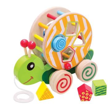 Fa húzható készségfejlesztő csiga Color Pull-along Stacking Animal Eichhorn 4 formaillesztő kockával 12 hó-tól kép