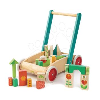 Fa járássegítő kockákkal Baby Block Walker Tender Leaf Toys kocsi festett ábrákkal díszített 29 kockán 18 hó-tól kép