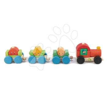 Fa kisvonat építőjáték Happy Train Tender Leaf Toys 14 darabos készlet 3 vagonnal és geometriai alakzattal 18 hó-tól kép