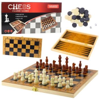 Fa logikai játék 3 az 1-ben Sakk Dáma Backgammon kép