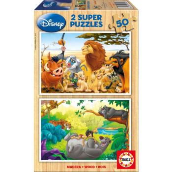 Fa puzzle Oroszlánkirály és Dzsungel könyve Educa 2x50 db 13144 kép