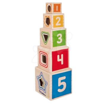 Fa toronyépítő Color Stacking Tower Eichhorn 5 színes kockával és 5 alakzattal 12 hó-tól kép