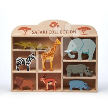 Fa vadon élő állatkák polcon 8 drb Safari set Tender Leaf Toys krokodil elefánt zebra antilop zsiráf orrszarvú víziló oroszlán kép