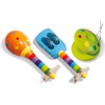 Fa zenei hangszerek Music Set with Maracas Eichhorn kasztanyetta csörgő rumbatök 12 hó-tól kép