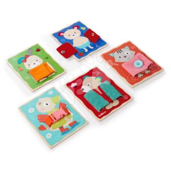 Fajáték Öltöztesd fel az állatkákat Dressboard Fabric Eichhorn 5 állatka különböző típusú rögzítésekkel a finommotorika fejlesztésére kép