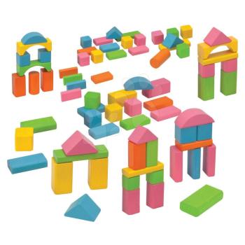 Fakockák Coloured Wooden Blocks Eichhorn színesek 75 db különböző formák 25 mm magas 12 hó-tól kép