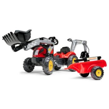Falk Vintage 2058N gyalogos traktor kanállal, kotrógéppel és pótkocsival, piros