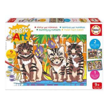 Festés számok szerint Kutyusok és cicák Magic Art Number Cats & Dogs Educa 2 kép kerettel és 9 szín ecsettel és palettával 9 évtől kép