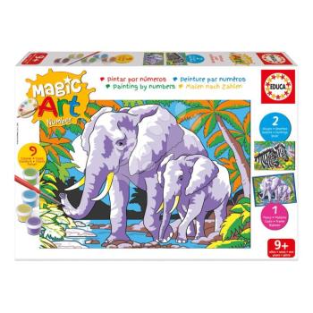 Festés számok szerint Vadállatok Magic Art Number Wild Animals Educa 2 kép kerettel és 9 szín ecsettel és palettával 9 évtől kép
