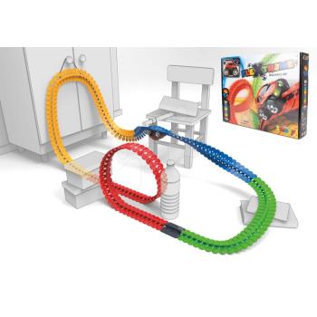 Flexibilis autópálya Flextrem Discovery Set Smoby 184 elemből álló 440 cm hosszú pálya elektronikus villogó autóval 4 évtől kép