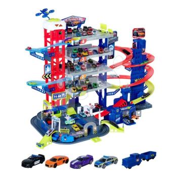 Garázs motoros lifttel 6 emeletes Super Chase Center Majorette hanggal és fénnyel elektronikus vonat és 5 kisautó 5 évtől kép