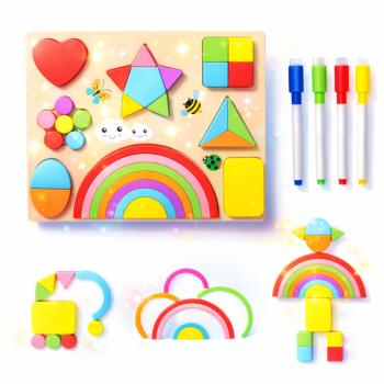 GeoPlay fa montessori fejlesztő tábla – geometriai formák és színek tanulása, kirakó gyerekeknek (BBMJ) kép