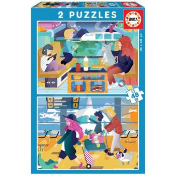Gyerek puzzle Vasútállomás és Repülőtér Educa 2x48 darabos kép