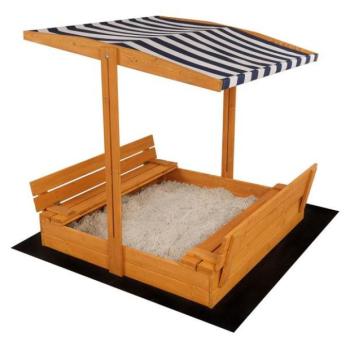 Gyerekeknek szánt zárható fa homokozó padokkal és tetővel Baby Mix 120x120 cm kép