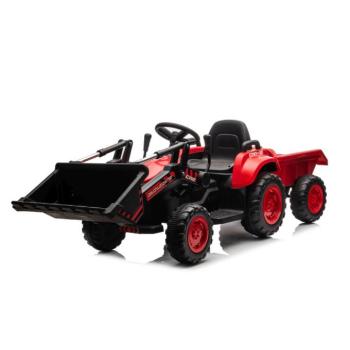 Gyermek elektromos traktor ekével és pótkocsival piros kép