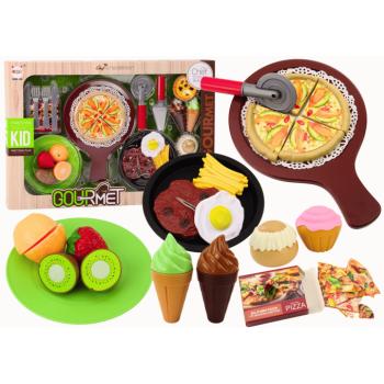 Gyorsétterem készlet: gyümölcs, steak, fagylalt, kiegészítők, pizza, krumpli, 26 részes kép