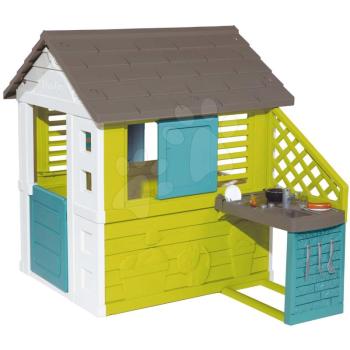 Házikó konyhácskával Pretty New Grey Playhouse&Kitchen Smoby 2 ablak elhúzható zsalugáterekkel és felezett ajtó UV szűrő 2 évtől kép
