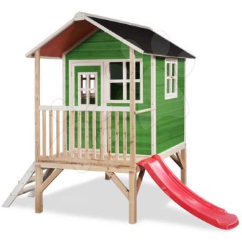 Házikó pilléreken cédrusból Loft 300 Green Exit Toys vízhatlan tetővel és csúszdával zöld kép