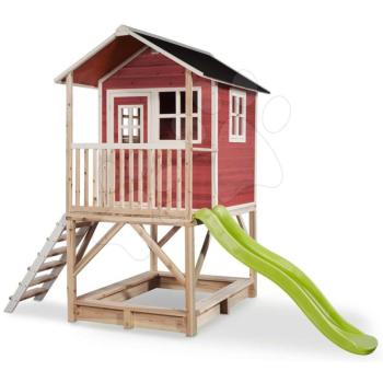 Házikó pilléreken cédrusból Loft 500 Red Exit Toys vízhatlan tetővel homokozóval és 1,75 m csúszdával piros kép