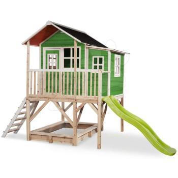 Házikó pilléreken cédrusból Loft 550 Green Exit Toys nagy vízhatlan tetővel homokozóval és 1,75 m csúszdával zöld kép