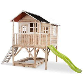 Házikó pilléreken cédrusból Loft 550 Natural Exit Toys nagy vízhatlan tetővel homokozóval és 1,75 m csúszdával natúr kép