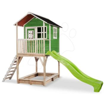 Házikó pilléreken cédrusból Loft 700 Green Exit Toys vízhatlan tetővel homokozóval és 2,28 m csúszdával zöld kép