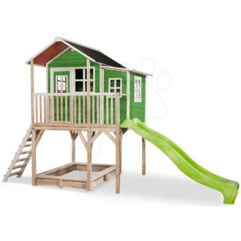 Házikó pilléreken cédrusból Loft 750 Green Exit Toys nagy vízhatlan tetővel homokozóval és 2,28 m csúszdával zöld kép