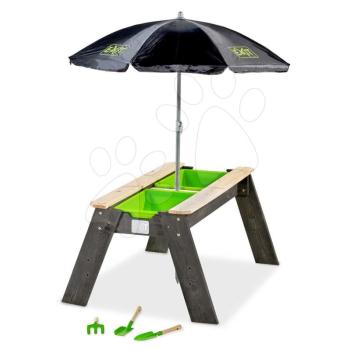 Homokozó asztal homokra és vízre cédrusból Aksent sand&water table Deluxe Exit Toys nagy fedéllel napernyővel és kerti szerszámokkal kép