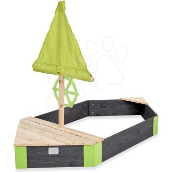 Homokozó hajó kormánnyal cédrusból Aksent Boat Sandpit Exit Toys árbóc vitorlával és tárolóhellyel 190*90 cm kép