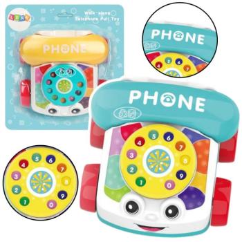 Húzható játéktelefon forgatható számlappal és kerekekkel kép