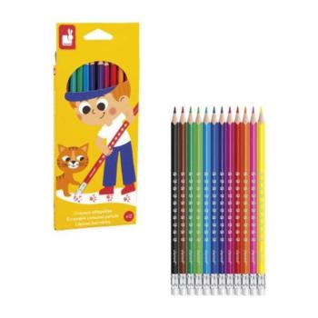 Janod Colorino Gyerek ceruzák radírral 12 szín tartós kép