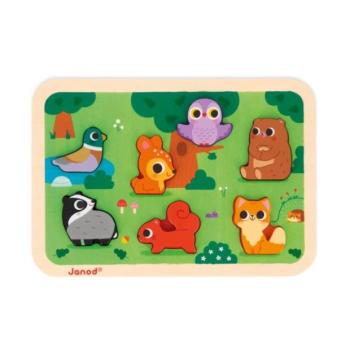 Janod Fa beillesztős puzzle a legkisebbeknek Erdei állatok Chunky kép