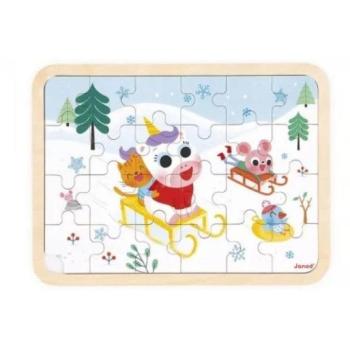 Janod Fa puzzle sablonnal és különbségkereséssel Szánkózás kép