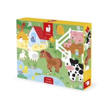 Janod Puzzle tapintású érzékelős Farm különböző felületekkel 20 db kép
