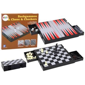 Játékkészlet 3 az 1-ben mágnestábla sakk-dáma Backgammon kép
