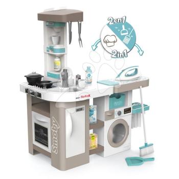 Játékkonyha elektronikus mosógéppel és vasalódeszkával Tefal Cleaning Kitchen 360° Smoby hanggal és funkcionális készülékekkel 36 kiegészítő 100 cm magas/51 cm pult kép