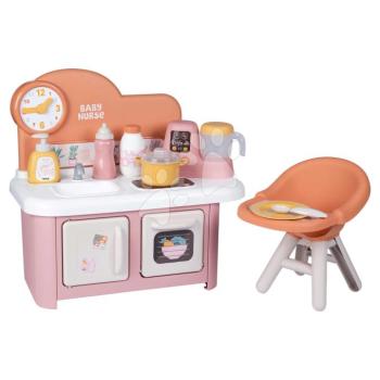 Játékkonyha etetőszékkel játékbabának Baby Nurse Kitchen & High Chair Smoby konyhai robotgéppel 7 kiegészítővel 18 hó-tól