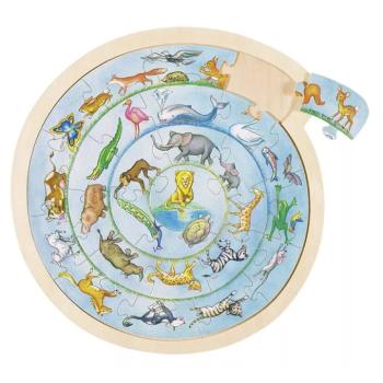 Kerek puzzle táblán - állatok kép