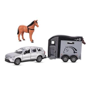 Kids Globe Traffic Volvo EX90 fém lószállító utánfutóval 28cm hátramenet