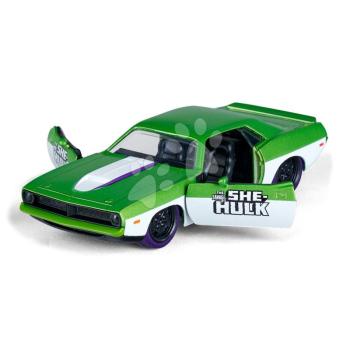 Kisautó Playmouth Barracuda 1973 Marvel Jada fém nyitható ajtókkal és She-Hulk figura hossza 13,5 cm 1:32 kép